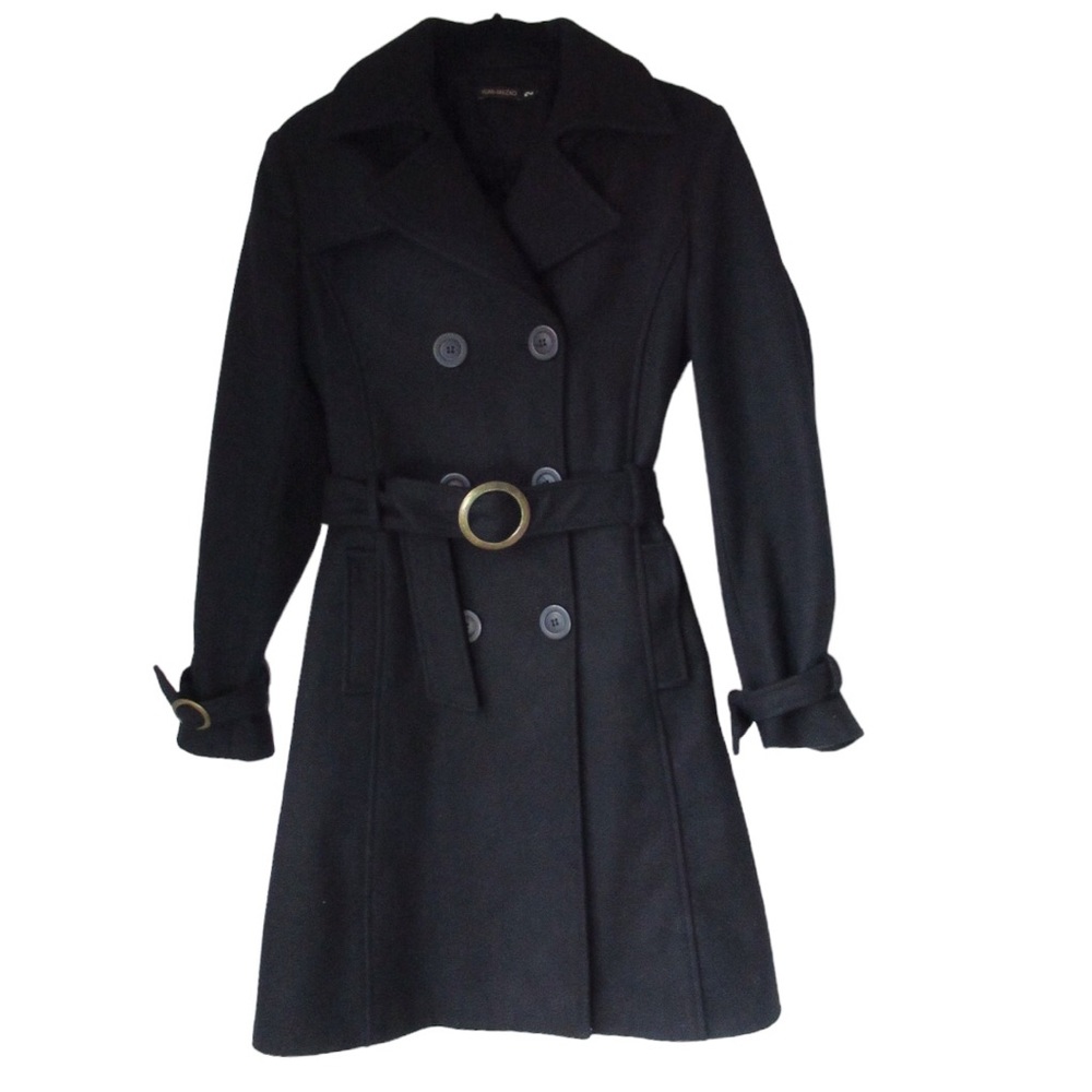 Womens Black Double-Breasted Trench Coat with Belt